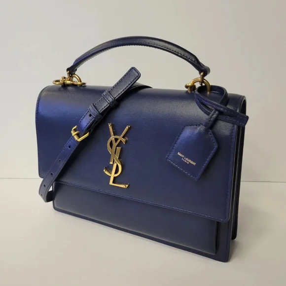 ❌SOLD❌SAINT LAURENT Blue Leather Medium Sunset Shoulder bag/Crossbody. - Picture 4 of 15